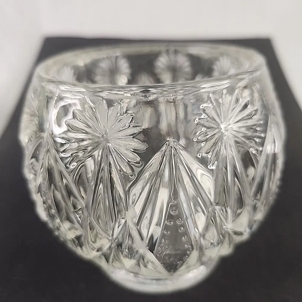 Candle Holder AVON Starburst And Diamond Clear Glass Crystal 4” Tall HEAVY VTG